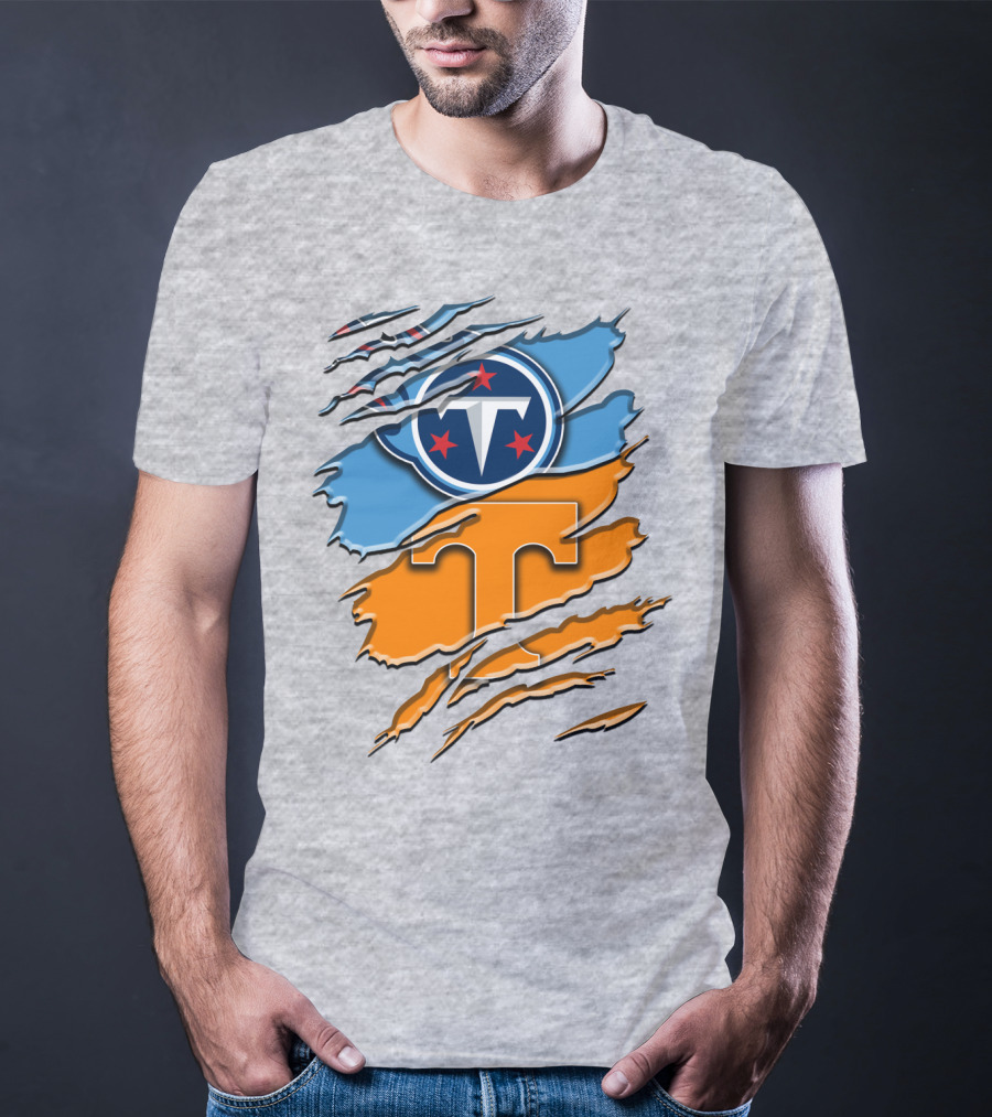 Tennessee Titans Logo With Tennessee Volunteers Colors Ripped Design Rah 131 T-Shirt