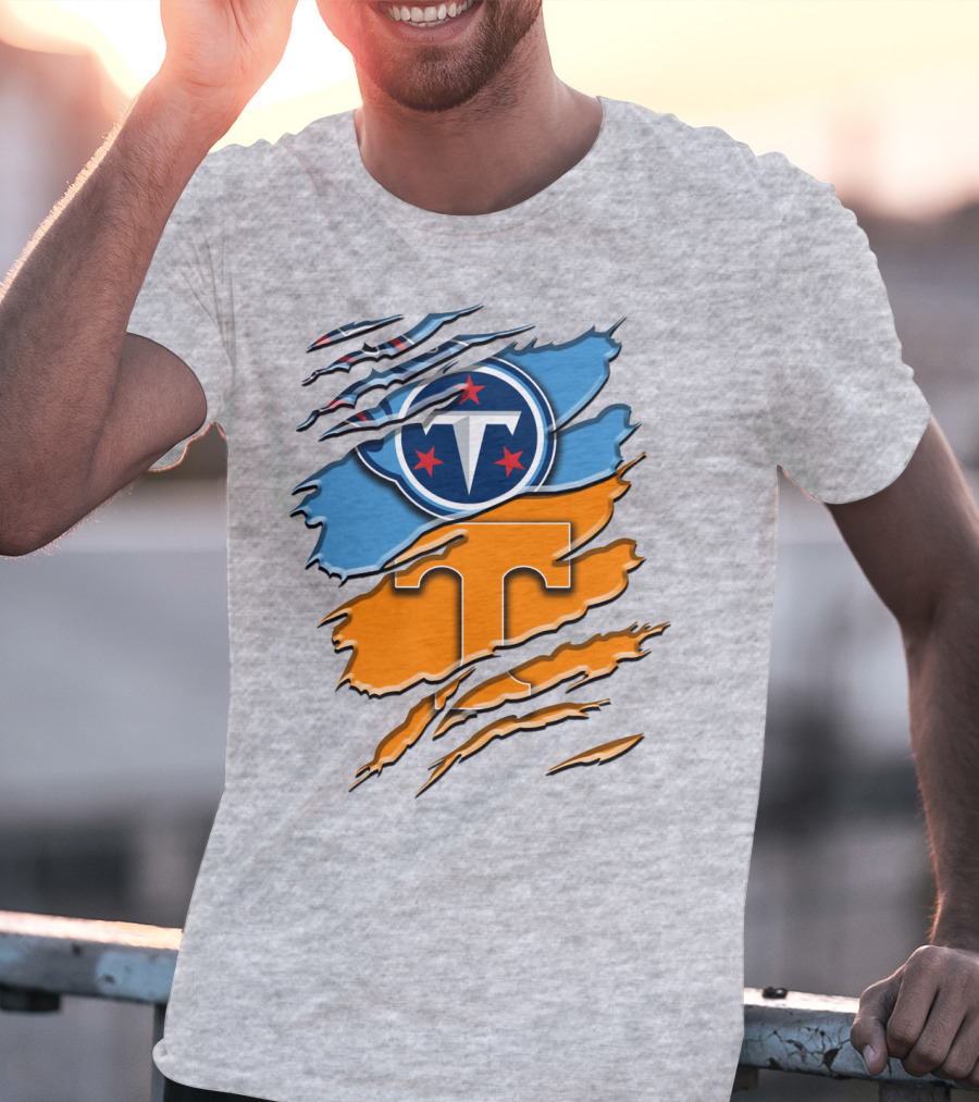Tennessee Titans Logo With Tennessee Volunteers Colors Ripped Design Rah 131 T-Shirt