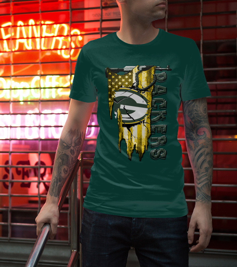Packers Green Bay American Flag Distressed T-Shirt