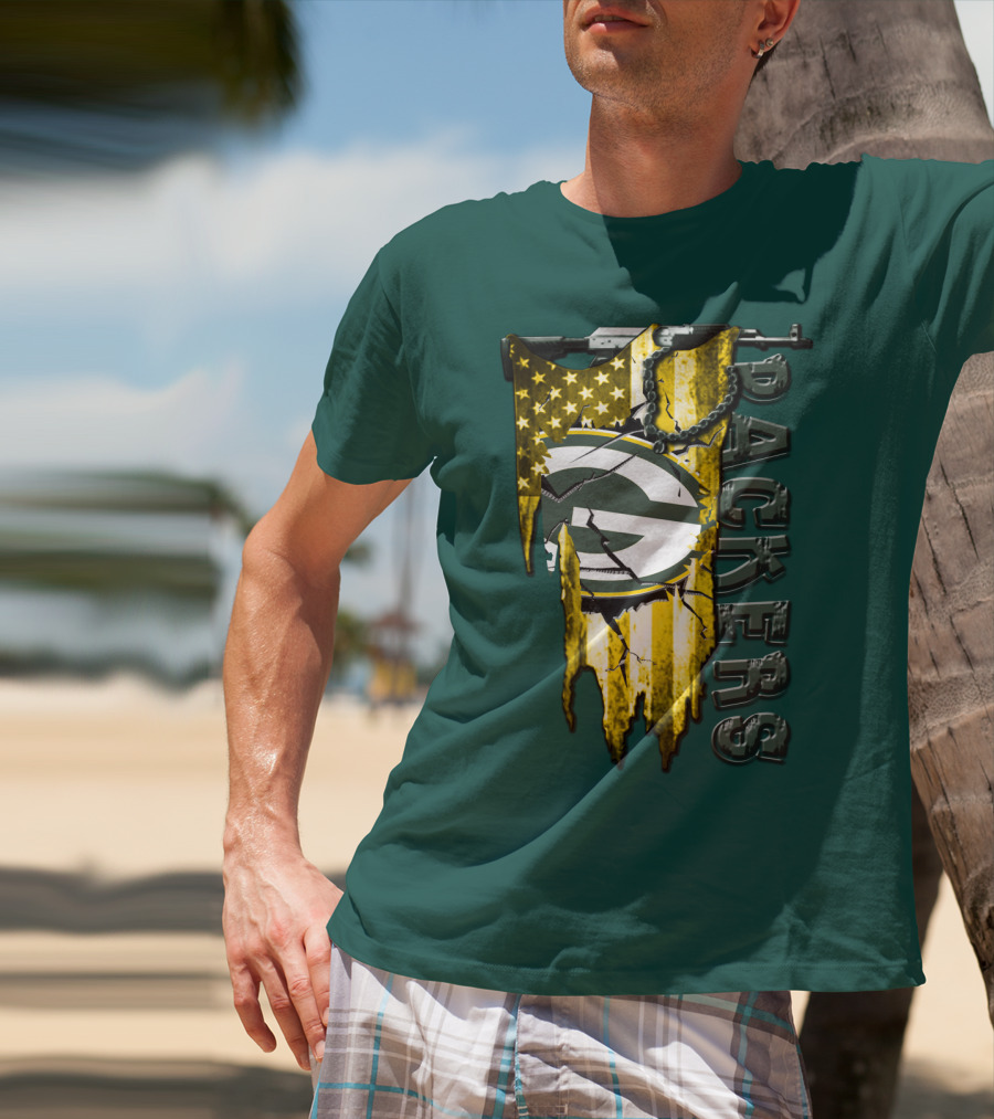 Packers Green Bay American Flag Distressed T-Shirt