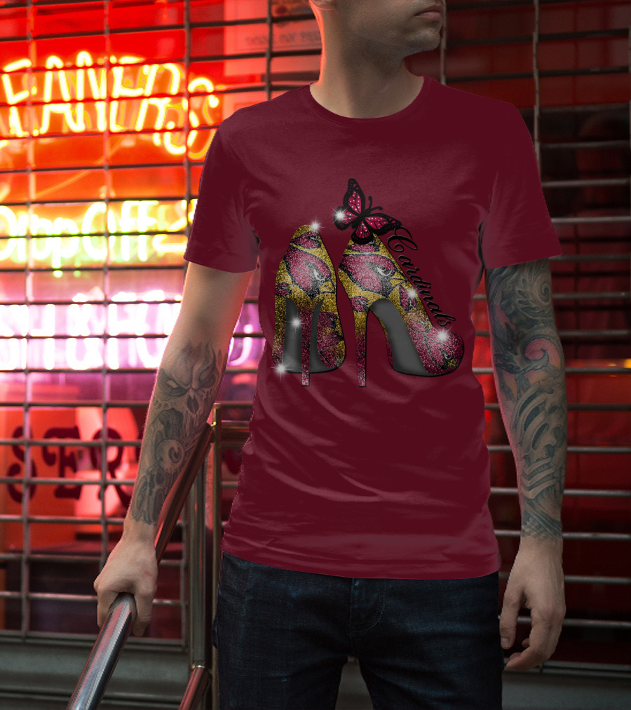 Arizona Cardinals Heels Butterfly Sparkle T-Shirt
