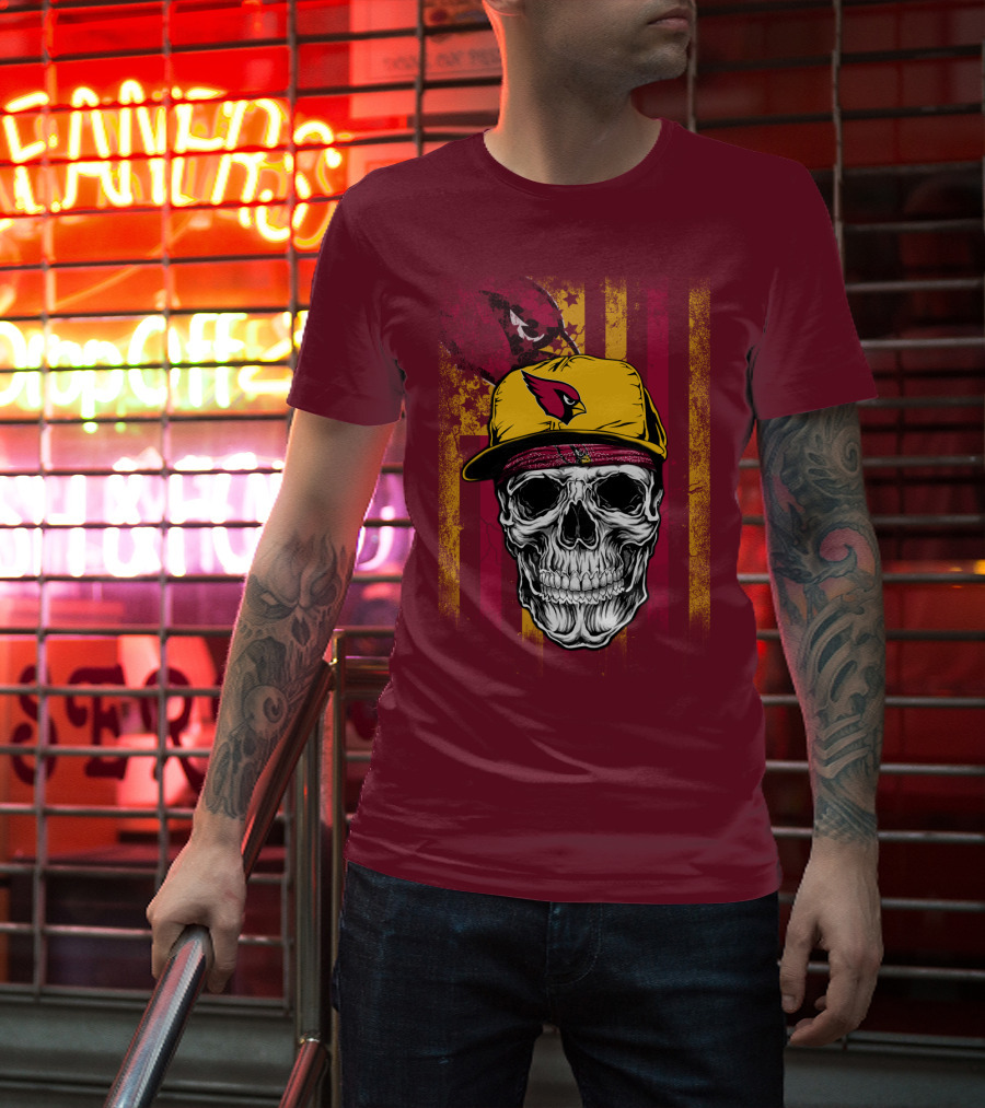 Arizona Cardinals Skull With Yellow Cap And Red T-Shirt