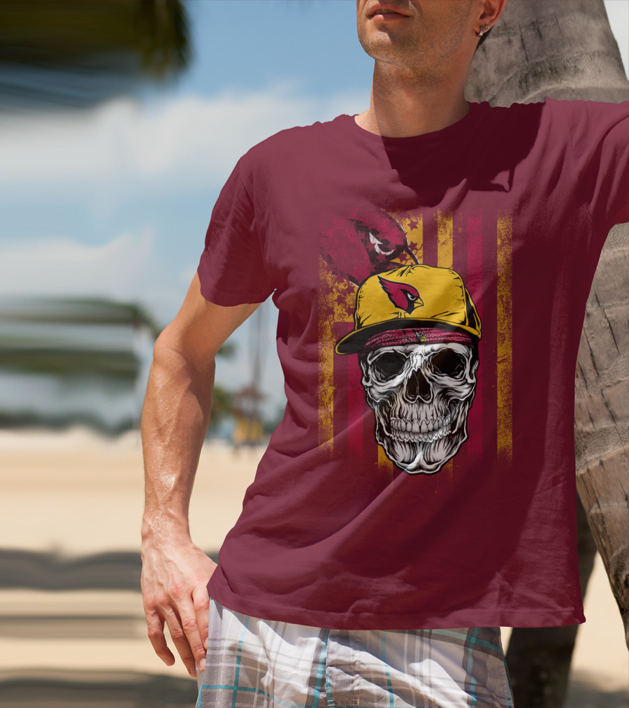 Arizona Cardinals Skull With Yellow Cap And Red T-Shirt