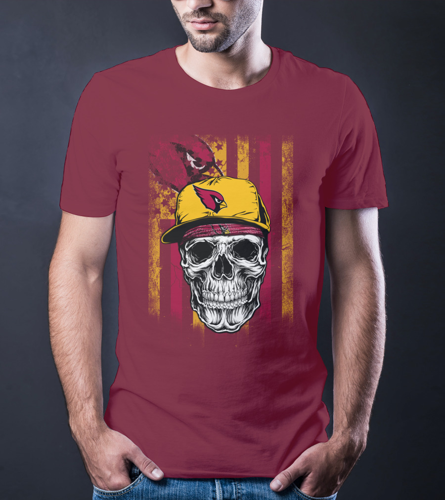 Arizona Cardinals Skull With Yellow Cap And Red T-Shirt