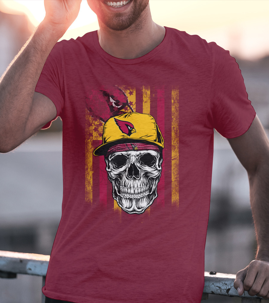 Arizona Cardinals Skull With Yellow Cap And Red T-Shirt