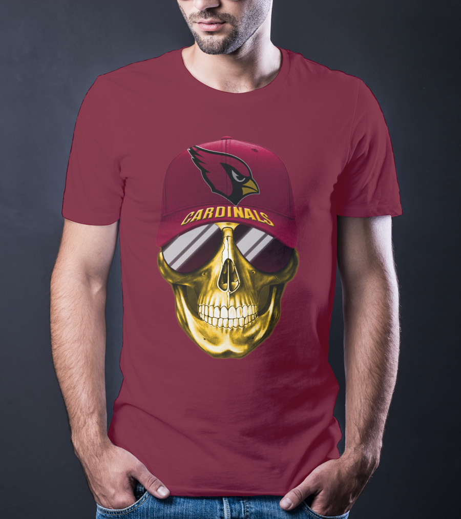 Arizona Cardinals Skull With Hat And Sunglasses T-Shirt