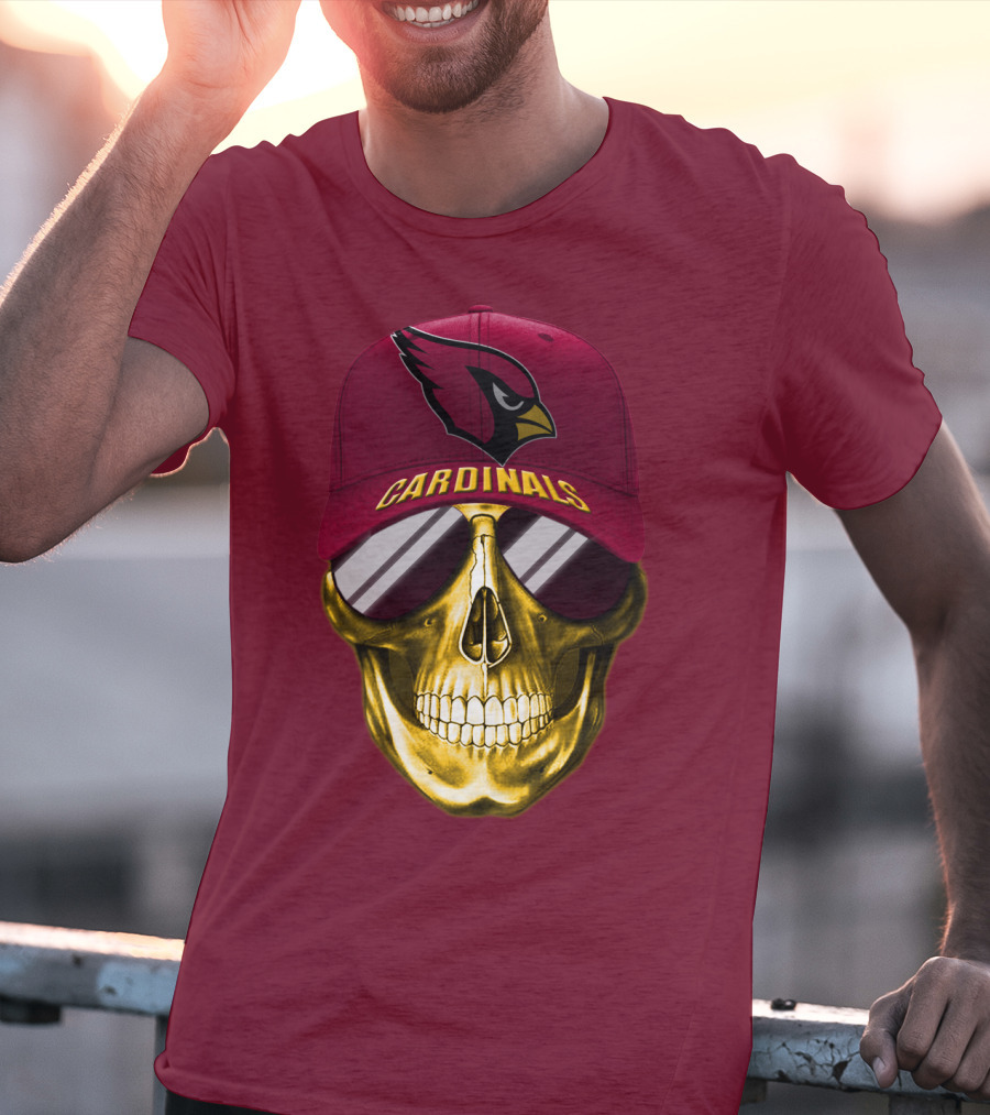 Arizona Cardinals Skull With Hat And Sunglasses T-Shirt