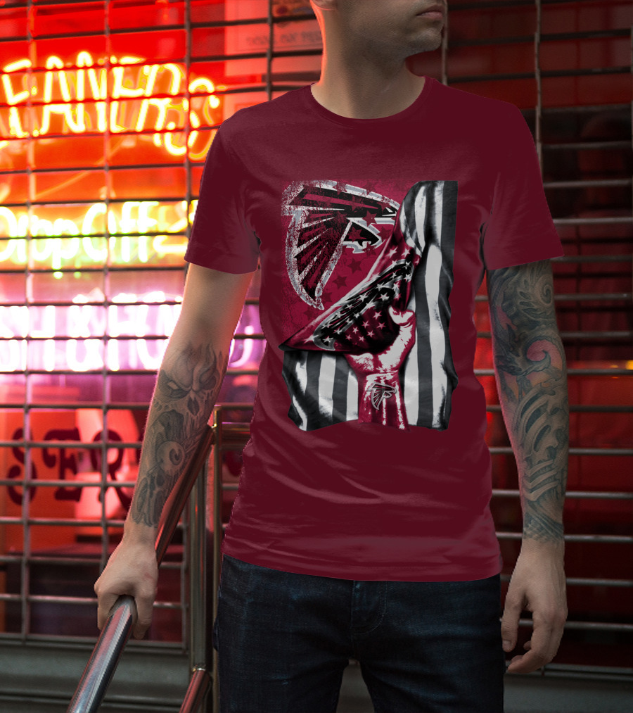 Atlanta Falcons Logo Stars And Stripes Fist Raised T-Shirt