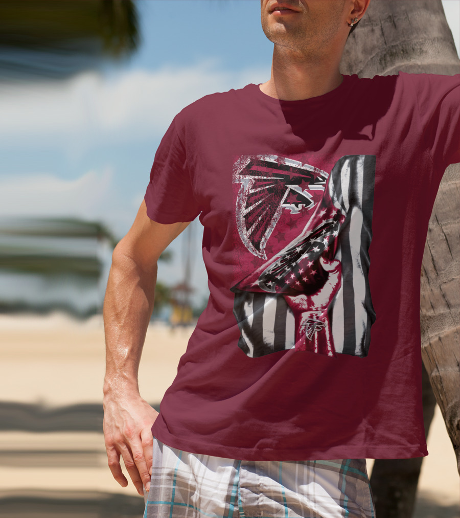 Atlanta Falcons Logo Stars And Stripes Fist Raised T-Shirt