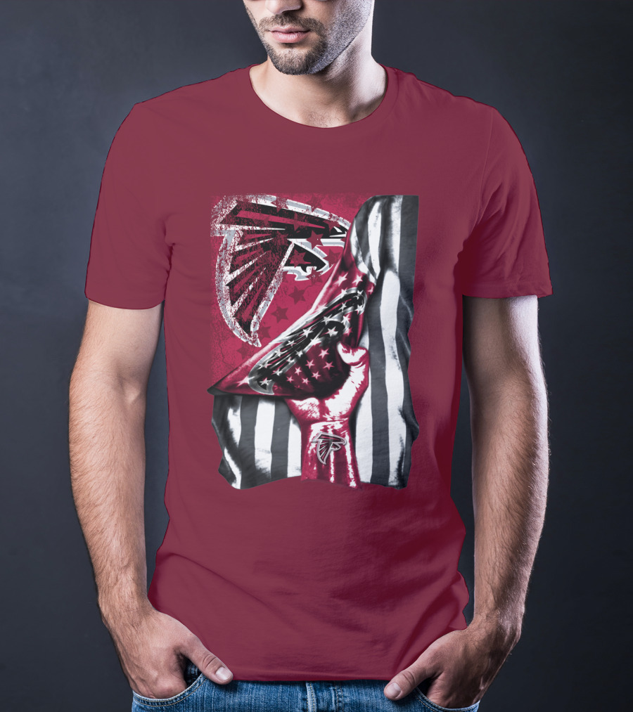 Atlanta Falcons Logo Stars And Stripes Fist Raised T-Shirt