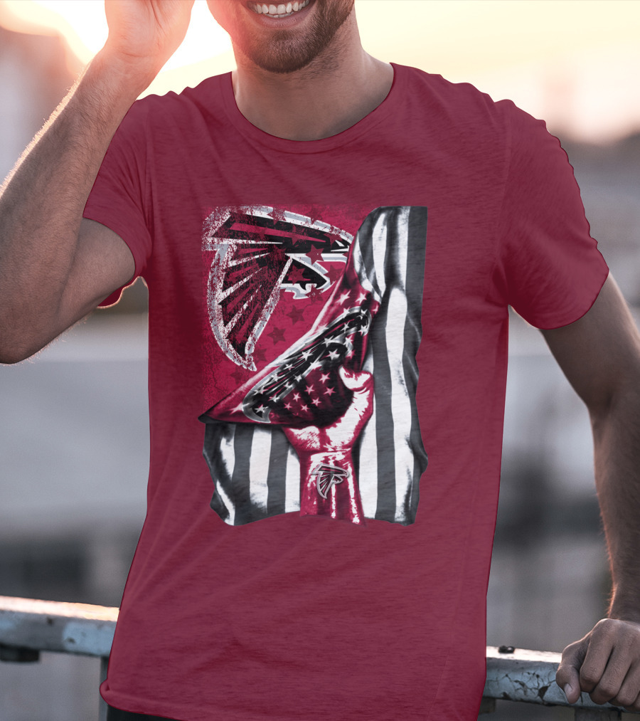 Atlanta Falcons Logo Stars And Stripes Fist Raised T-Shirt