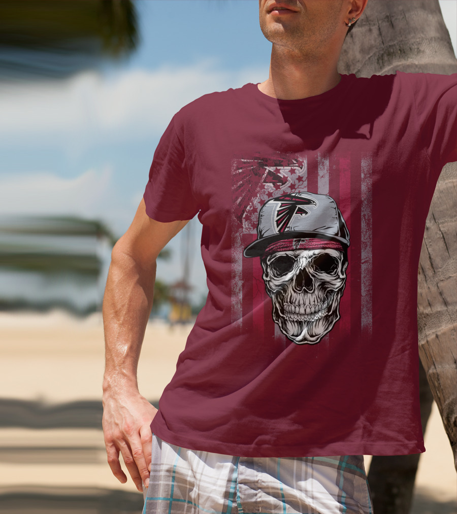Atlanta Falcons Skull With Hat And Striped T-Shirt