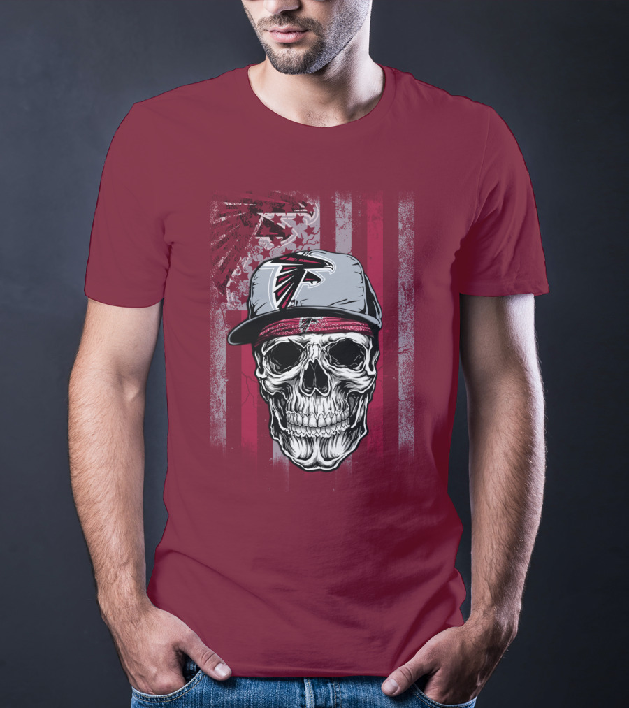 Atlanta Falcons Skull With Hat And Striped T-Shirt