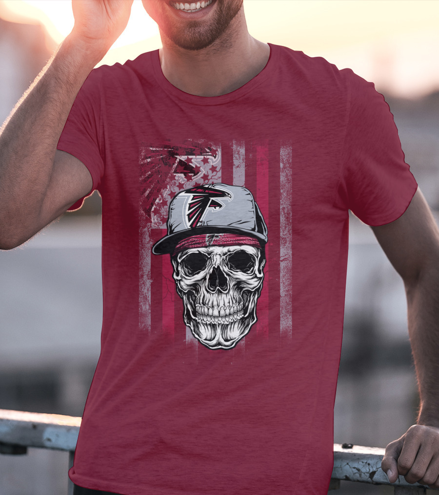Atlanta Falcons Skull With Hat And Striped T-Shirt