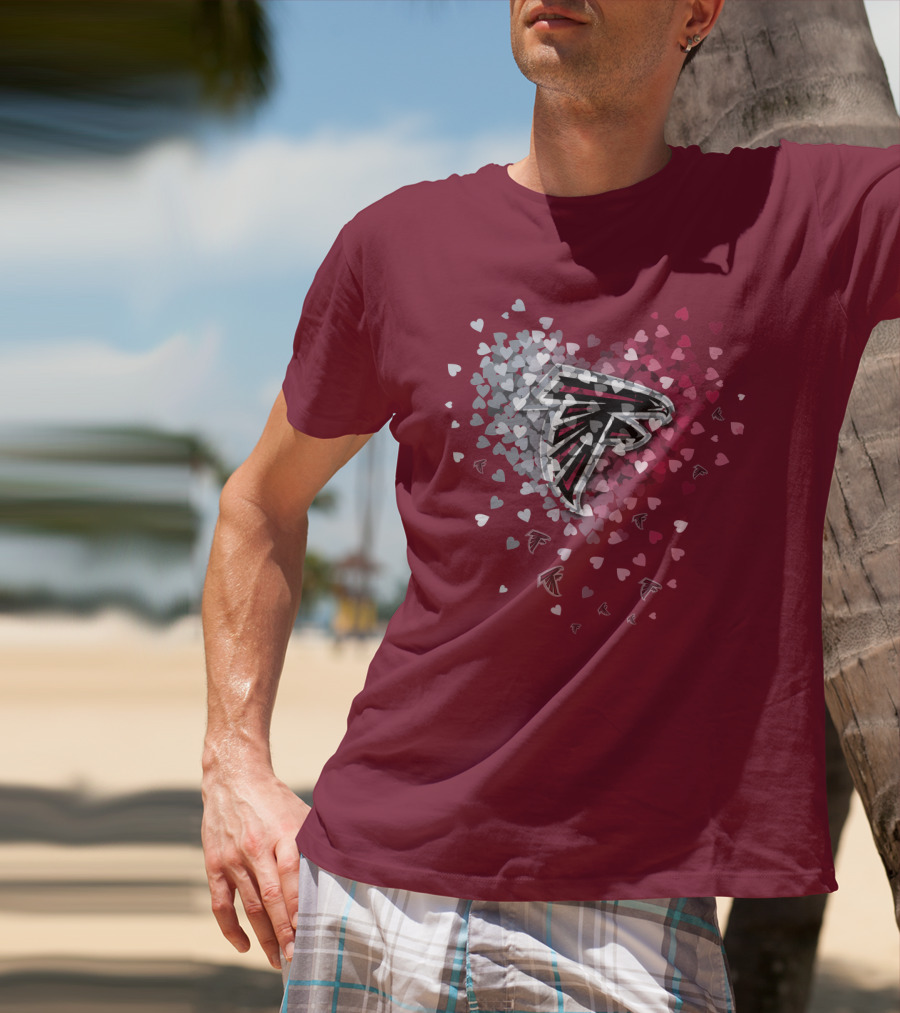 Atlanta Falcons Heart Logo With Red And Gray Hearts T-Shirt