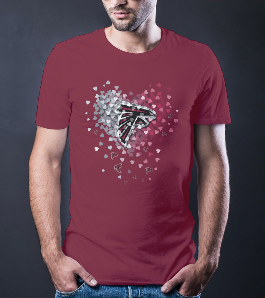 Atlanta Falcons Heart Logo With Red And Gray Hearts T-Shirt