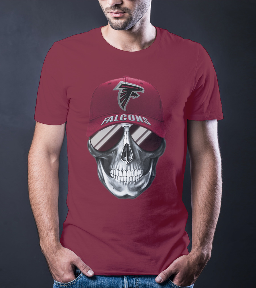 Atlanta Falcons Skull With Logo Hat And Sunglasses T-Shirt