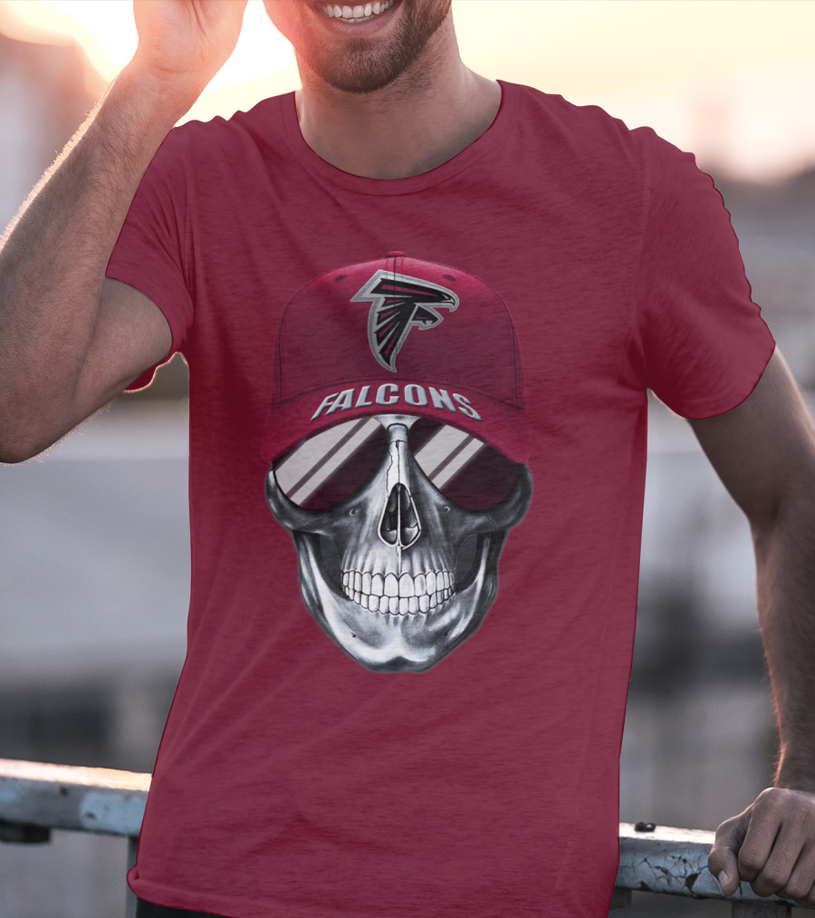 Atlanta Falcons Skull With Logo Hat And Sunglasses T-Shirt