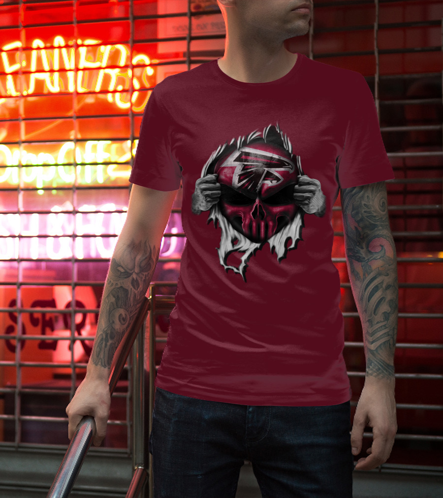Atlanta Falcons Skull Logo Tearing T-Shirt