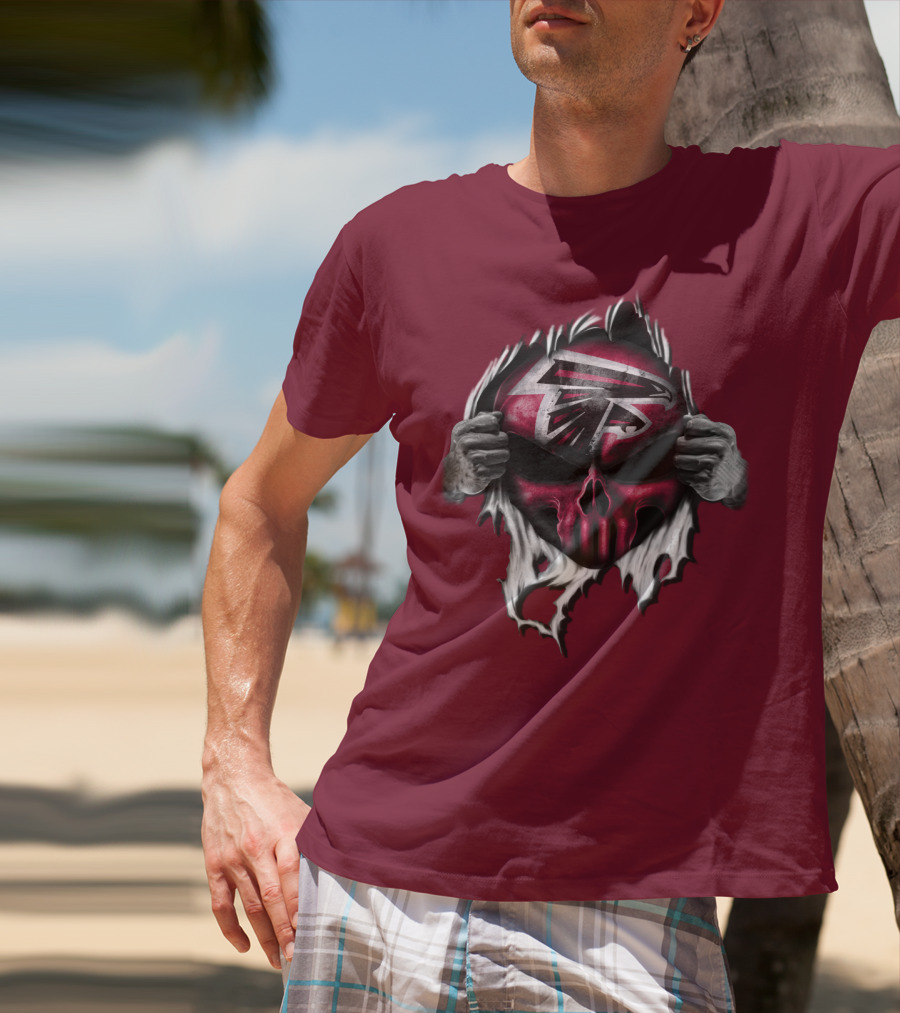 Atlanta Falcons Skull Logo Tearing T-Shirt