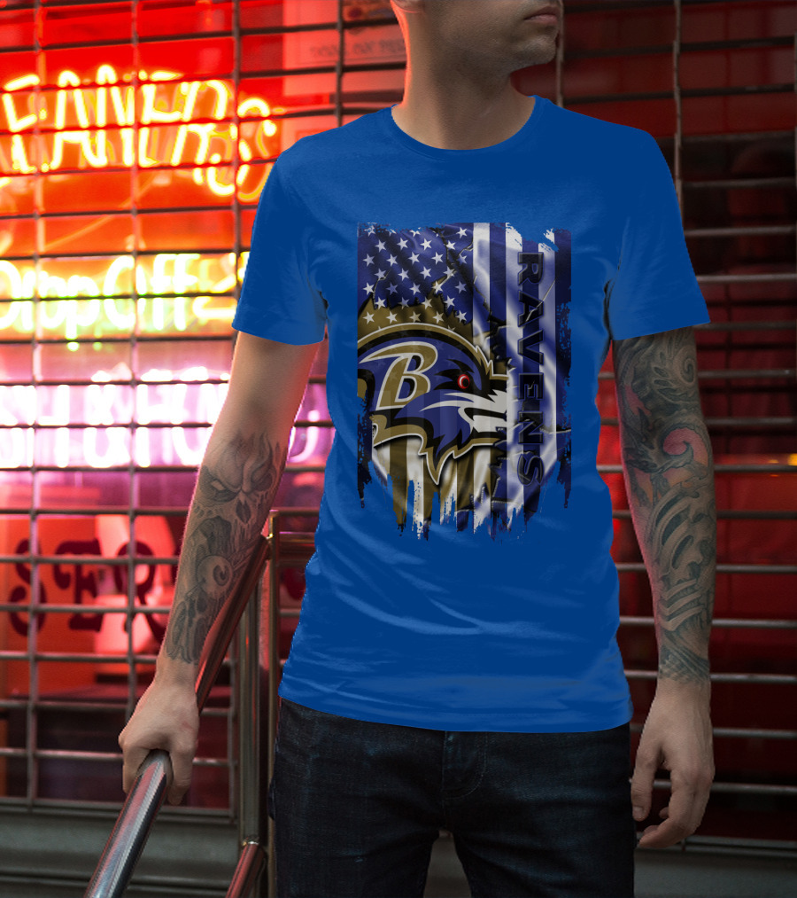 Baltimore Ravens American Flag Blend Football Team T-Shirt