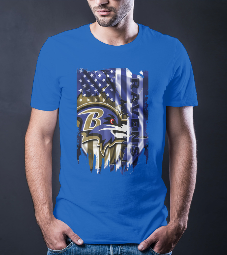 Baltimore Ravens American Flag Blend Football Team T-Shirt