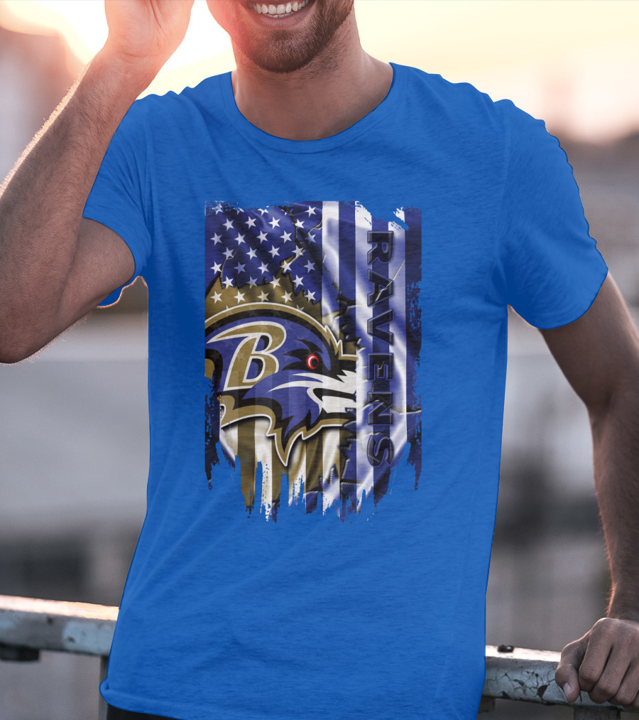 Baltimore Ravens American Flag Blend Football Team T-Shirt