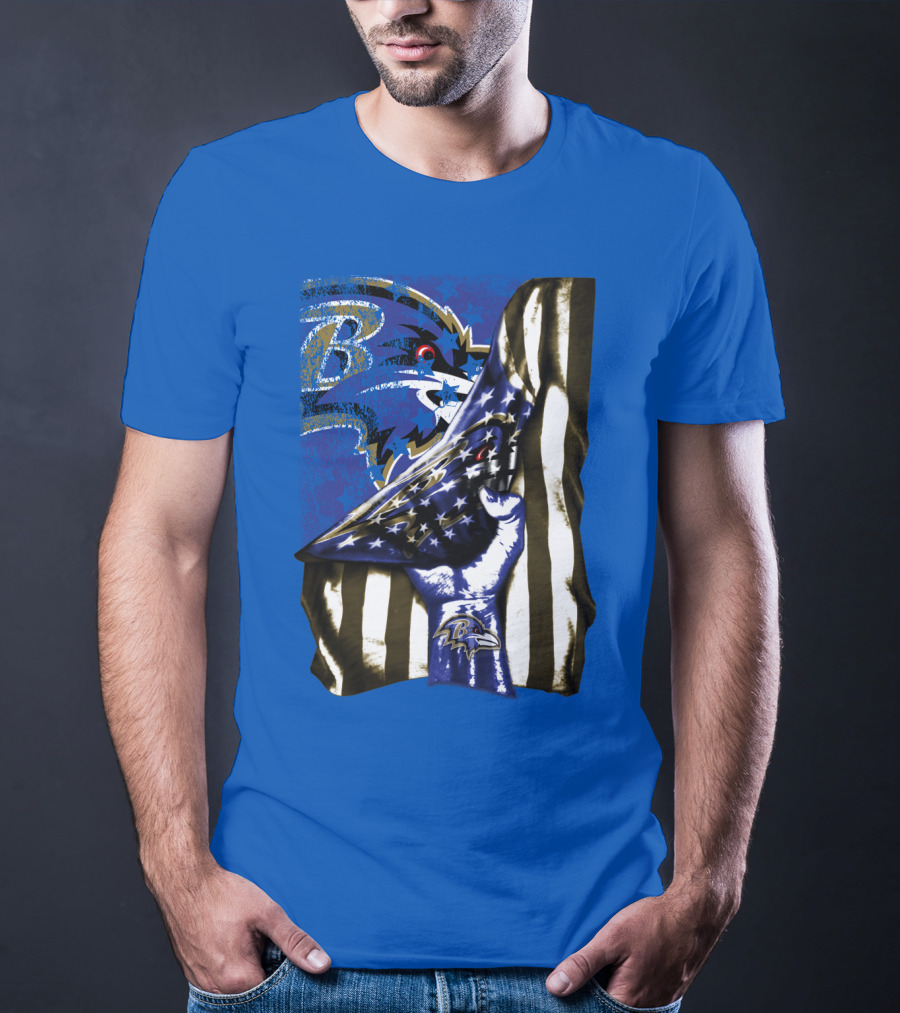 Baltimore Ravens Logo With American Flag Integration T-Shirt