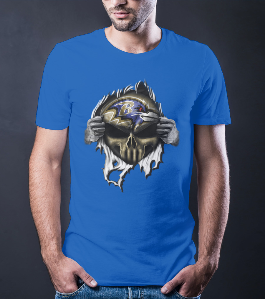 Baltimore Ravens Skull Logo Tear Reveal T-Shirt
