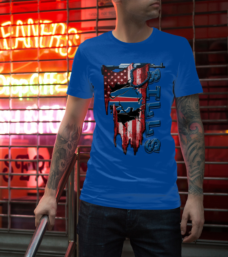 Buffalo Bills American Flag Chain Blue Logo Theme T-Shirt