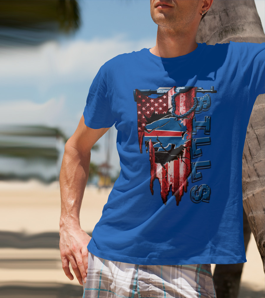Buffalo Bills American Flag Chain Blue Logo Theme T-Shirt