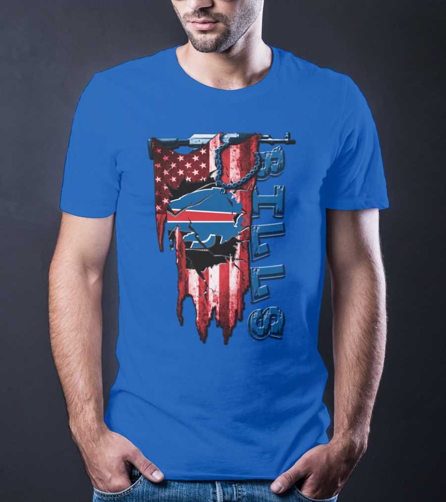 Buffalo Bills American Flag Chain Blue Logo Theme T-Shirt