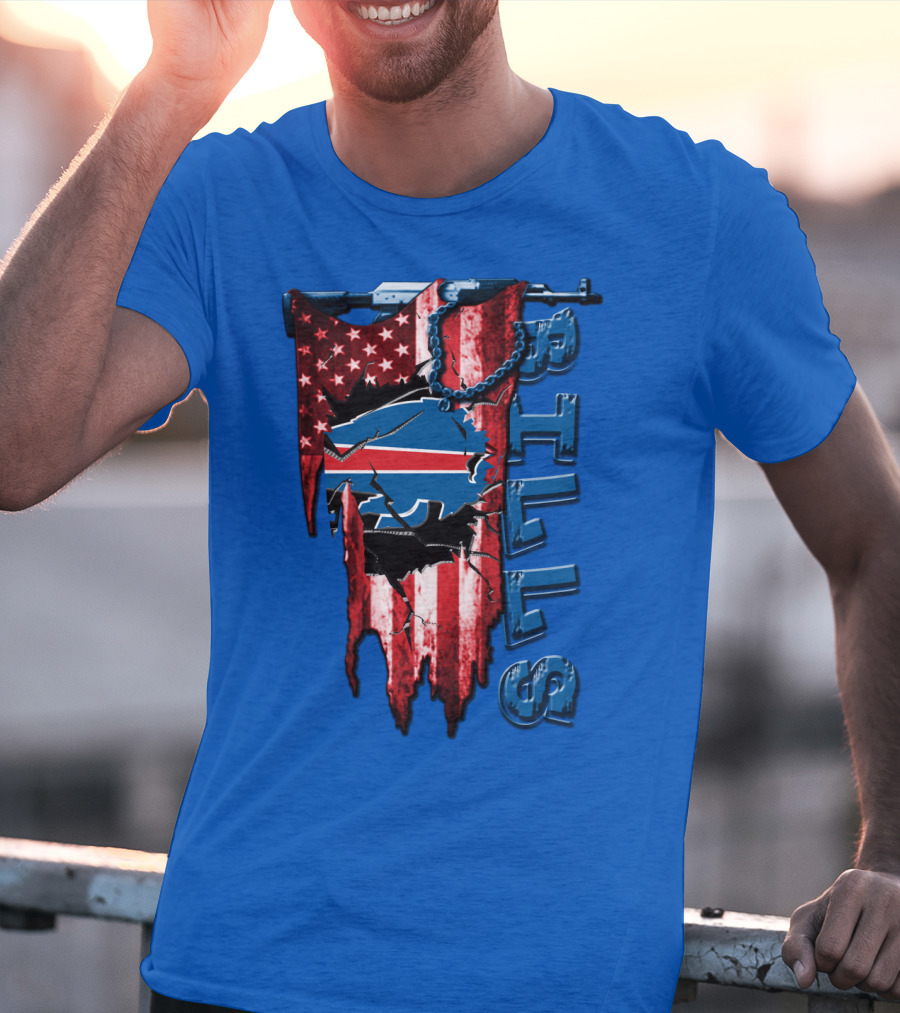 Buffalo Bills American Flag Chain Blue Logo Theme T-Shirt