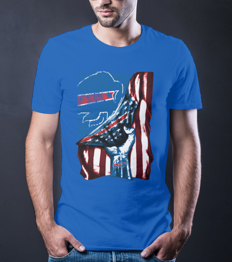 Buffalo Bills Patriotic Flag Fist With Team Logo And Silhouette T-Shirt