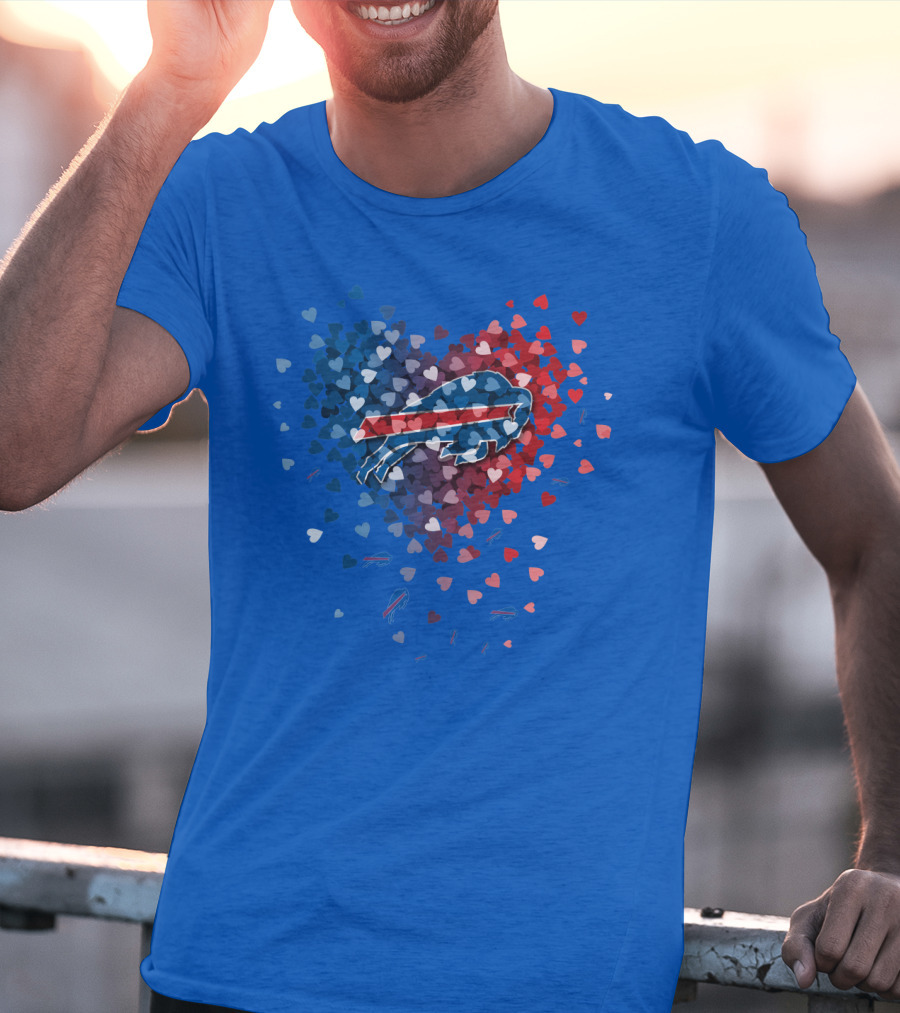 Buffalo Bills Heart-Shaped Logo With Colorful Hearts T-Shirt