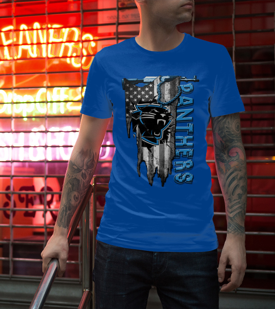 American Flag Carolina Panthers Logo Panthers T-Shirt