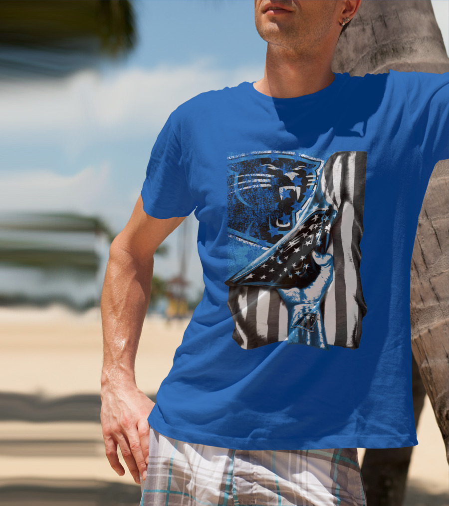 Carolina Panthers American Flag Hand Blue Graphic Fan Merchandise T-Shirt