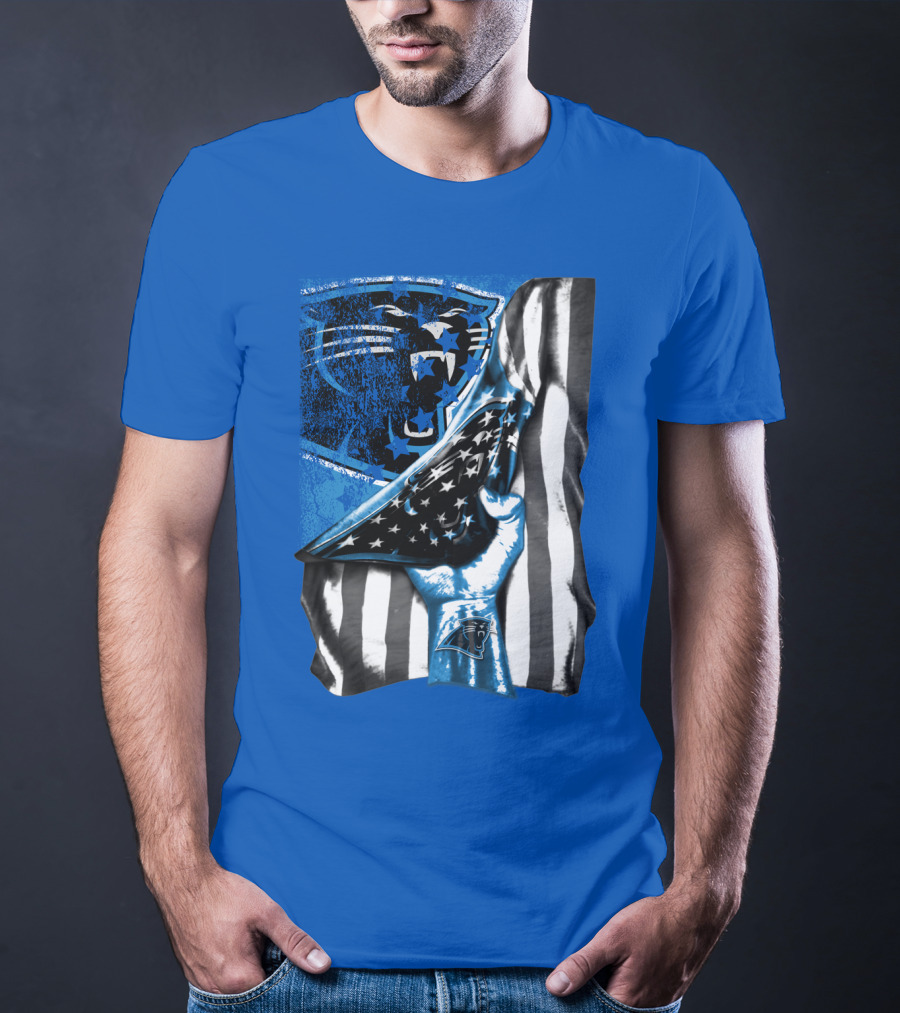 Carolina Panthers American Flag Hand Blue Graphic Fan Merchandise T-Shirt