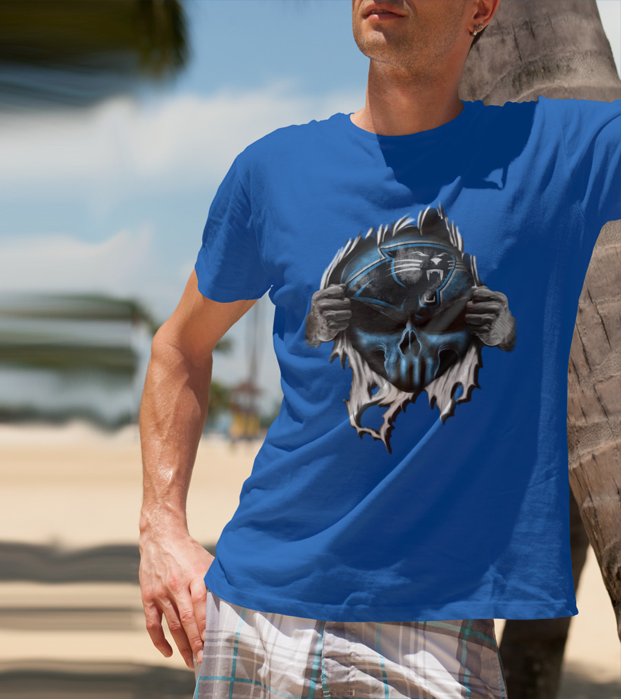 Carolina Panthers Skull Logo Rip T-Shirt