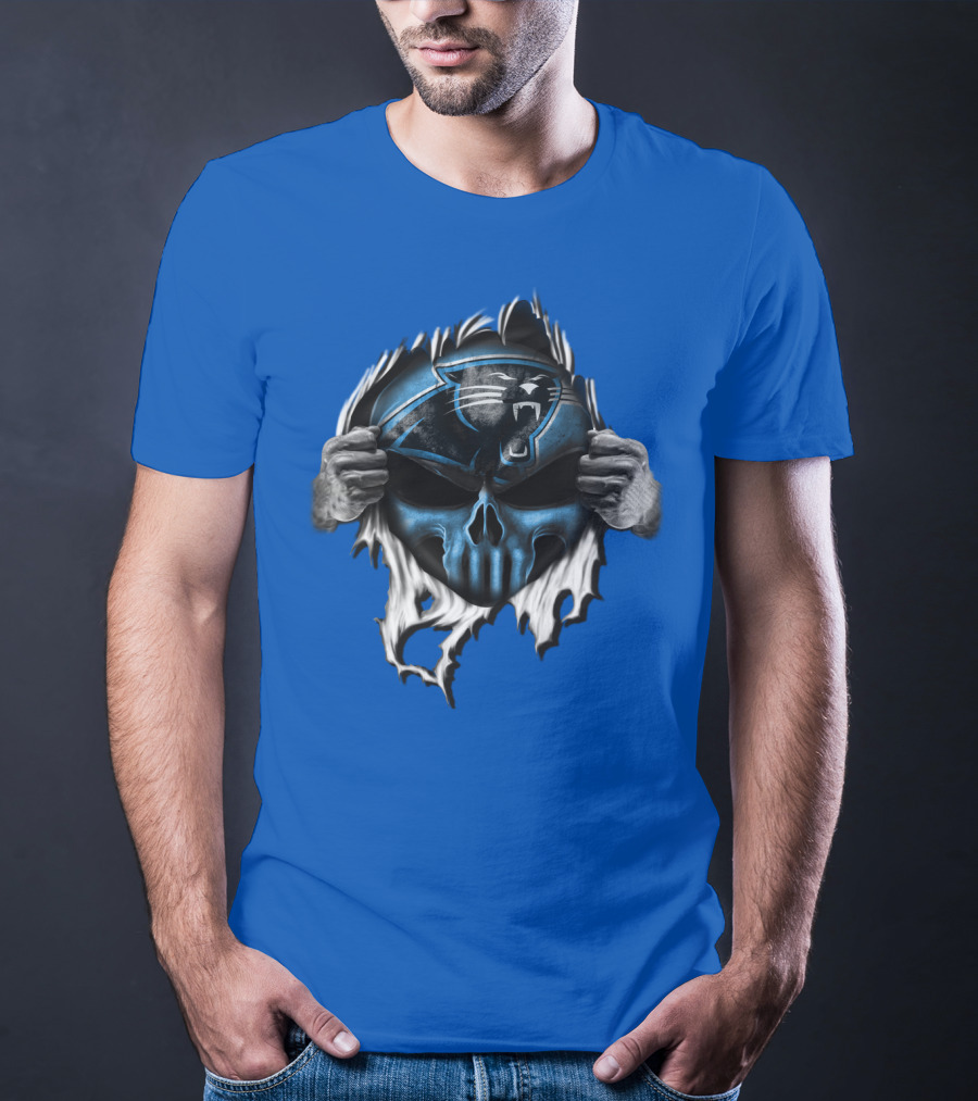Carolina Panthers Skull Logo Rip T-Shirt
