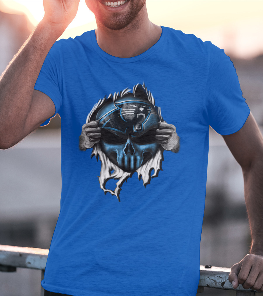 Carolina Panthers Skull Logo Rip T-Shirt