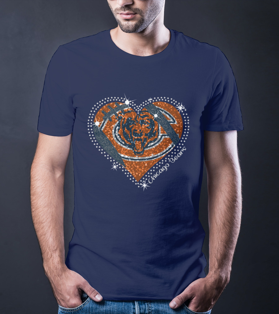 Chicago Bears Heart Logo Football Sparkle T-Shirt
