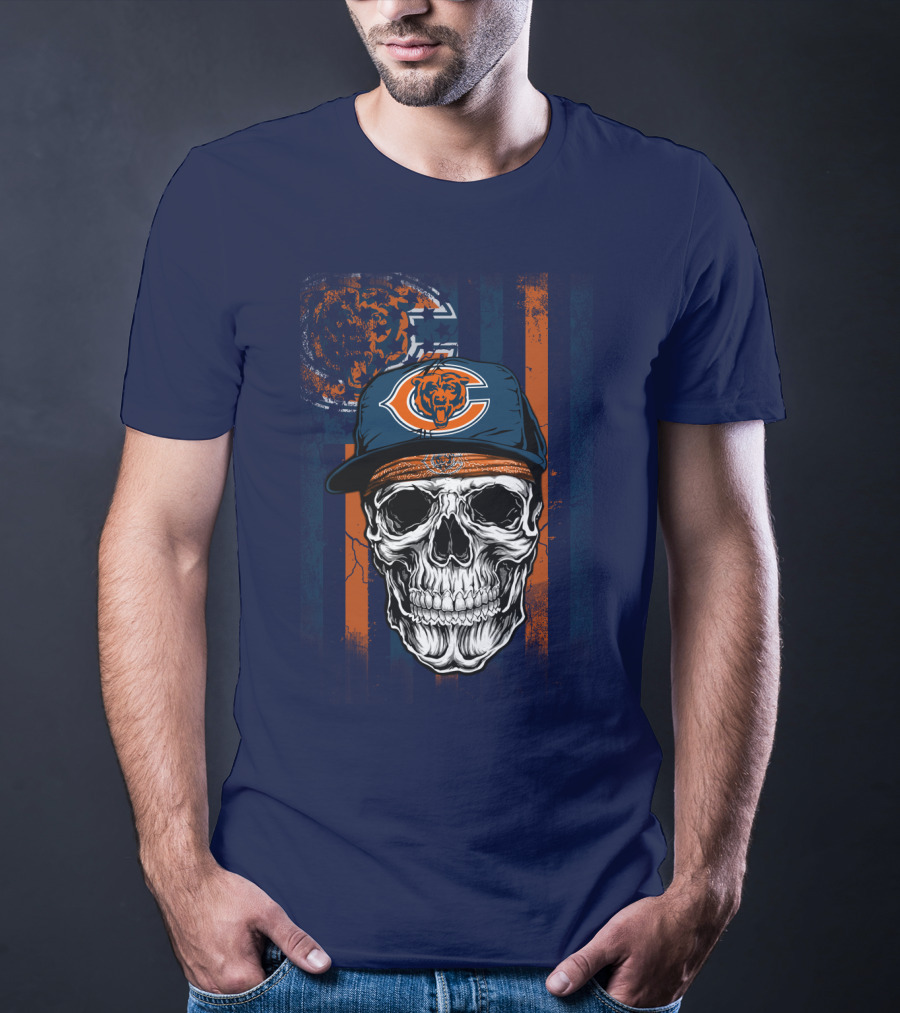 Chicago Bears Skull With Cap And Stripes T-Shirt