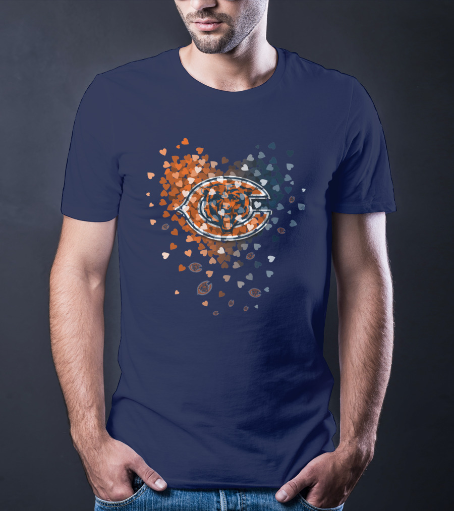 Chicago Bears Heart Logo In Orange And Navy Hearts T-Shirt