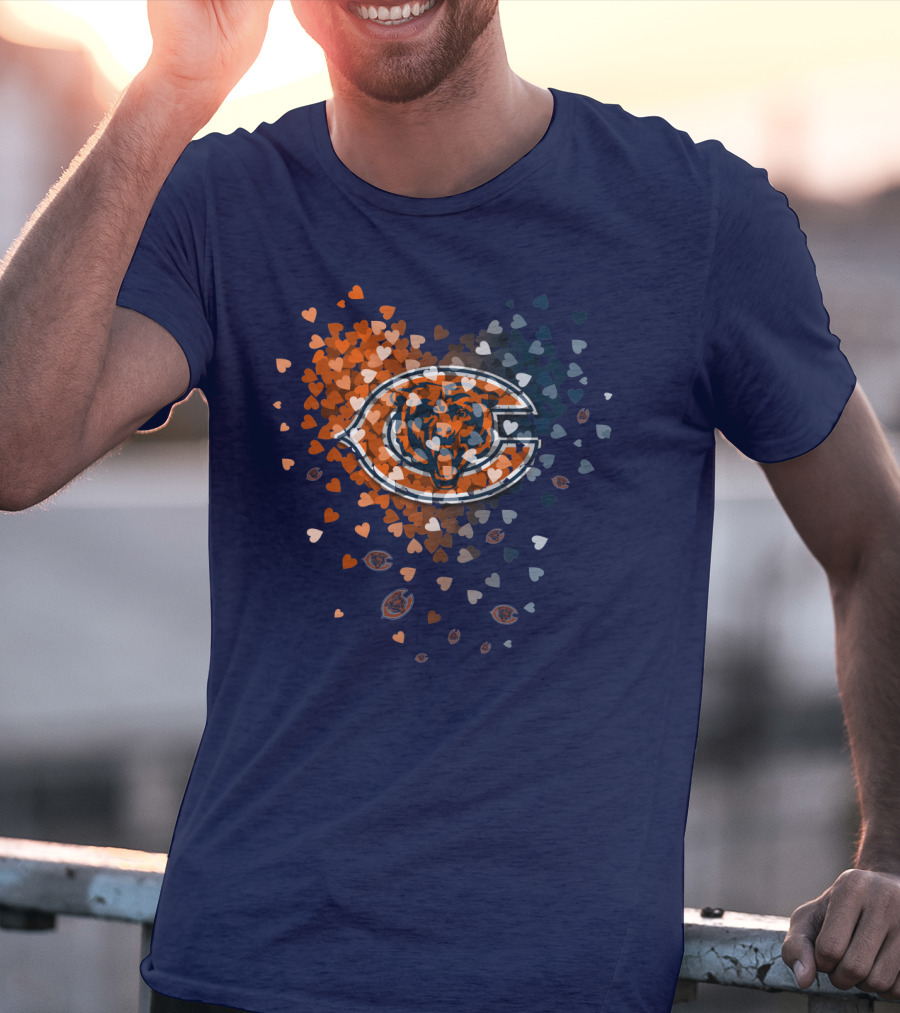 Chicago Bears Heart Logo In Orange And Navy Hearts T-Shirt