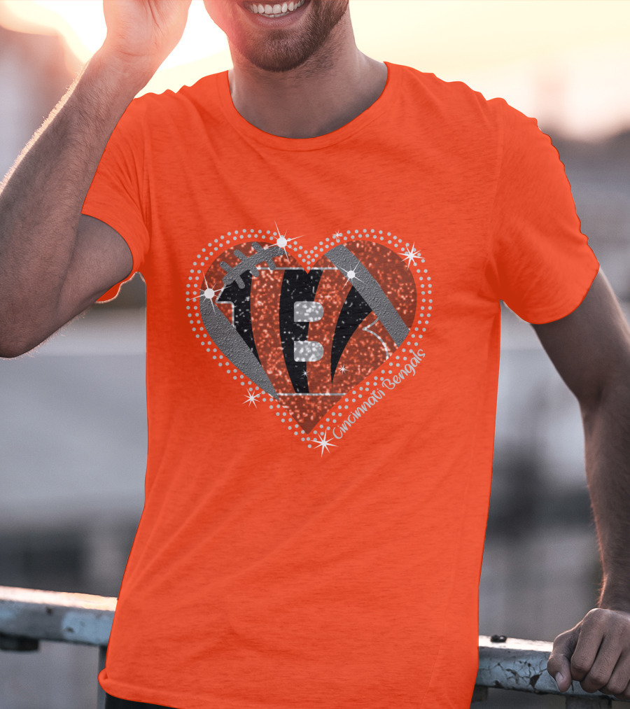 Cincinnati Bengals Heart Sparkle Football T-Shirt