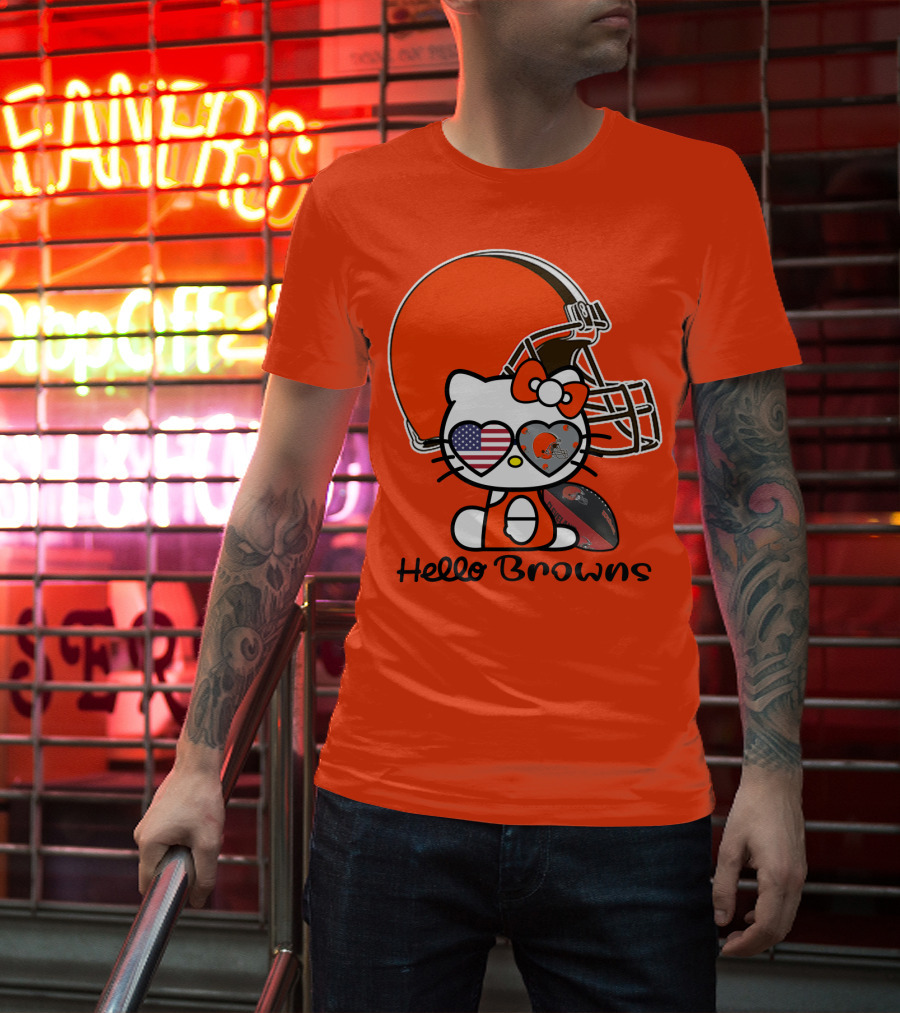 Hello Browns Cleveland Browns Football Helmet Heart Glasses T-Shirt