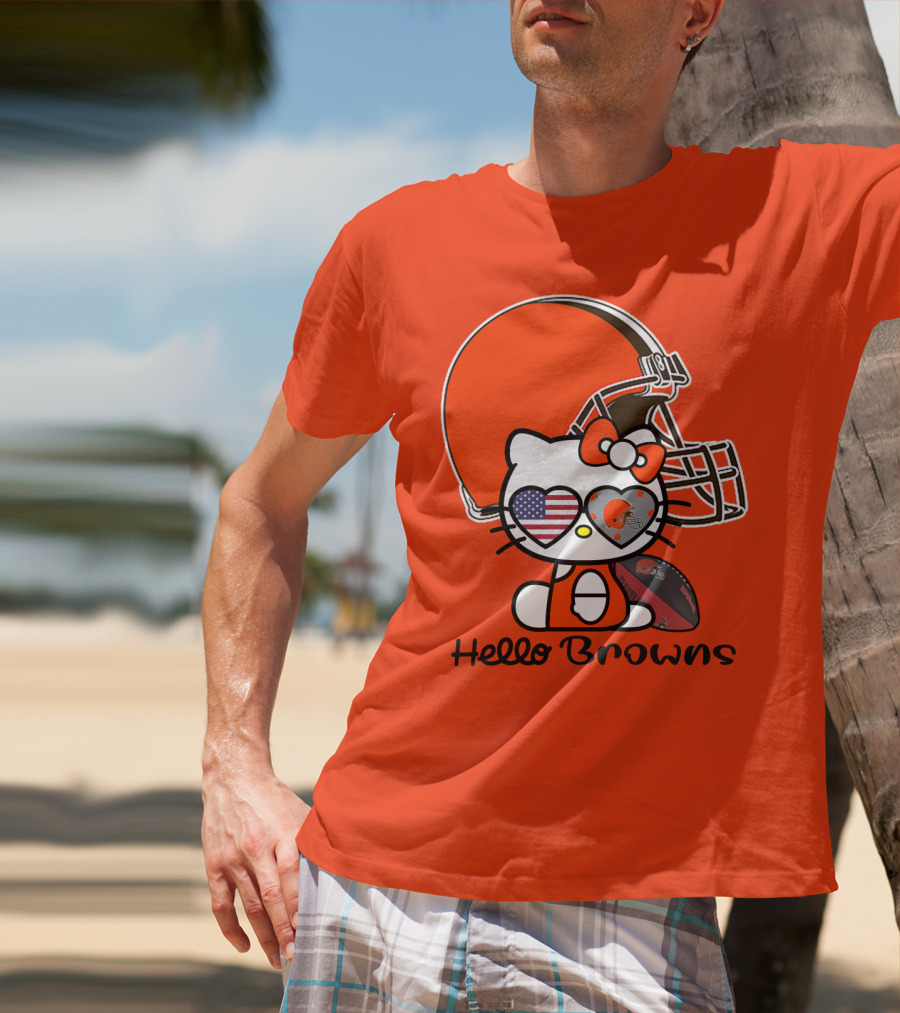 Hello Browns Cleveland Browns Football Helmet Heart Glasses T-Shirt