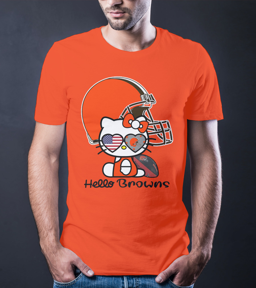 Hello Browns Cleveland Browns Football Helmet Heart Glasses T-Shirt