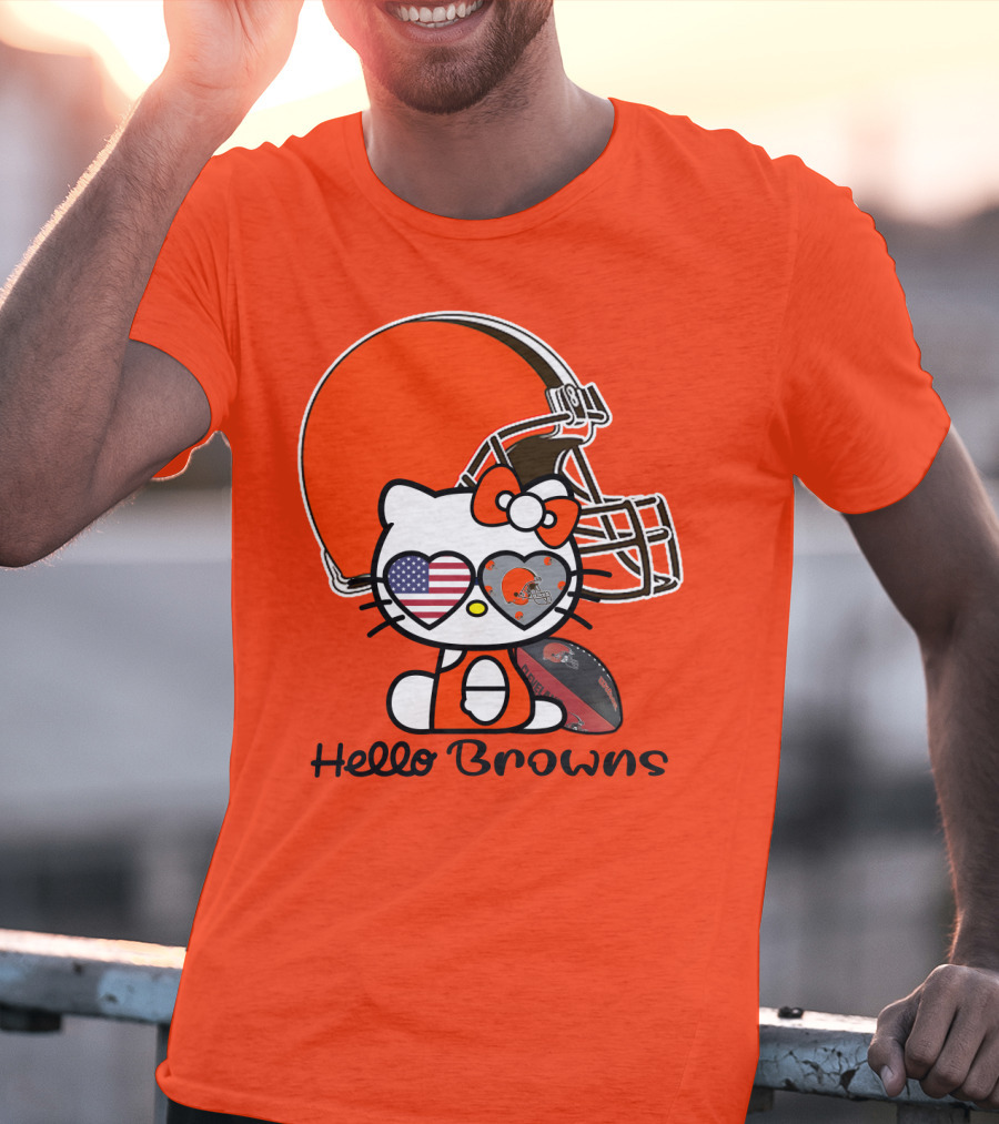 Hello Browns Cleveland Browns Football Helmet Heart Glasses T-Shirt